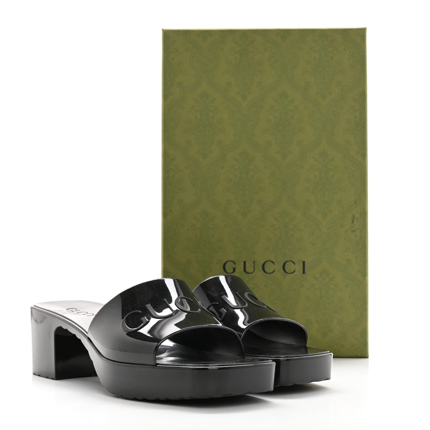 Rubber Gucci Logo Womens Platform 20/60mm Slide Sandals 38 Black