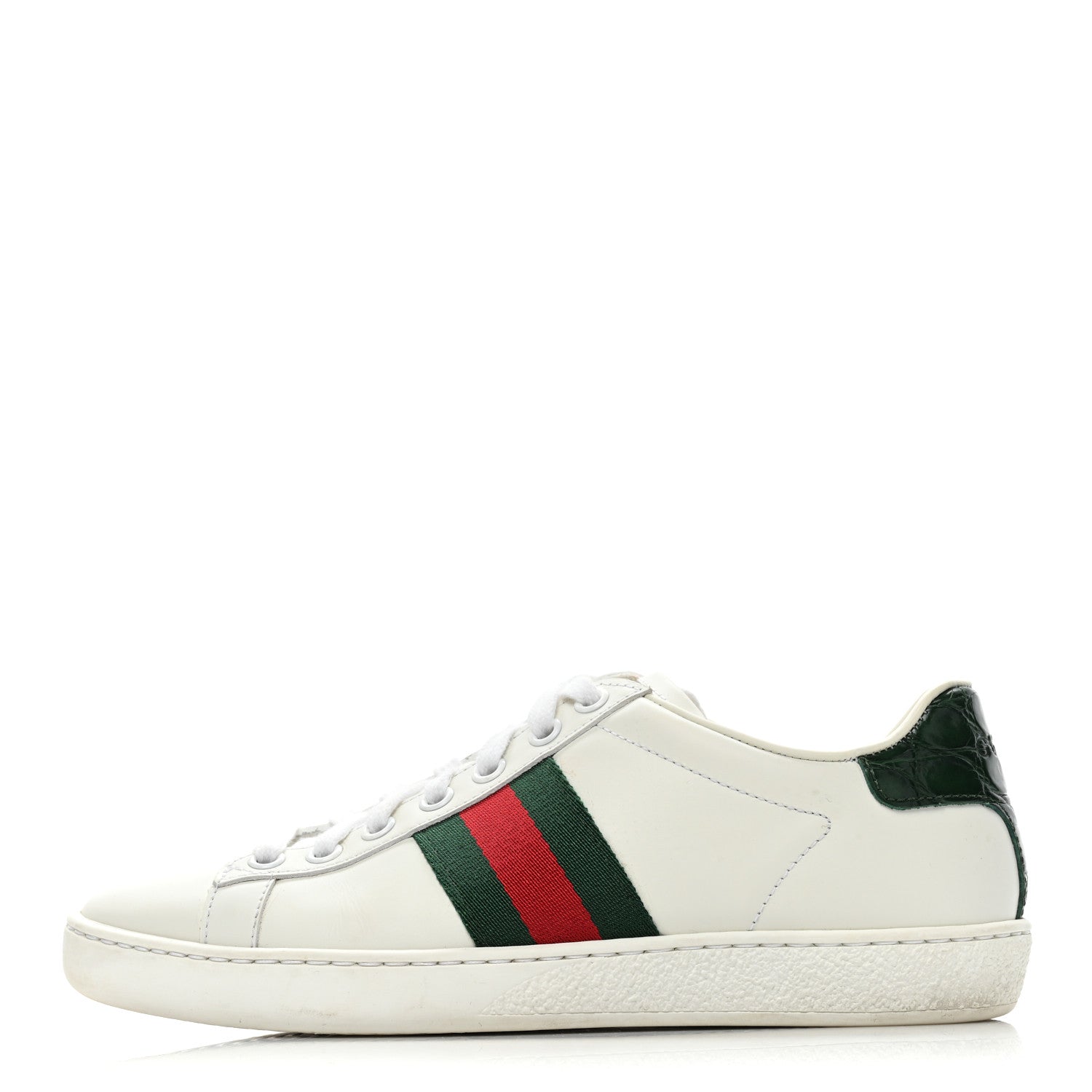 Gucci Calfskin Crocodile Web Womens Ace Sneakers 35 White Green 1 of 9