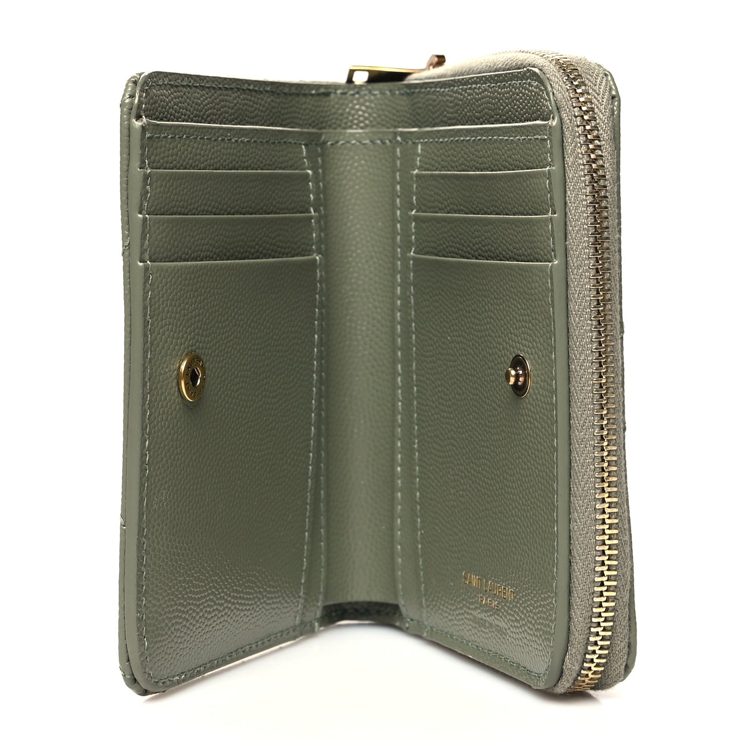 Grain De Poudre Matelasse Chevron Monogram Compact Zip Around Wallet Vert Kaki