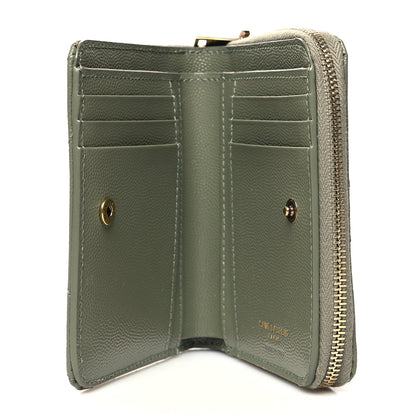 Saint Laurent Grain De Poudre Matelasse Chevron Monogram Compact Zip Around Wallet Vert Kaki 5 of 9