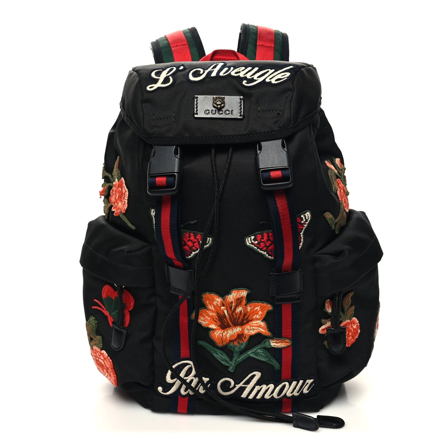 Techno Canvas Web L'Aveugle Par Amour Embroidered Double Buckle Backpack Black