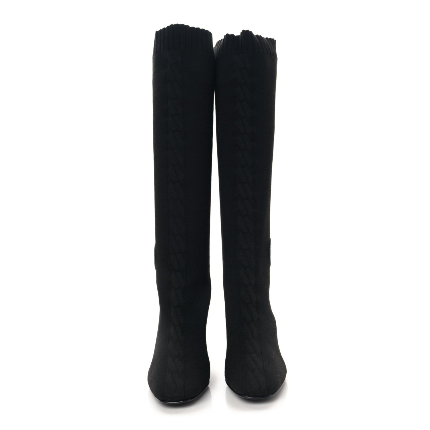 Hermes Knit Calfskin Fontaine 60 Boots 36 Black 2 of 7