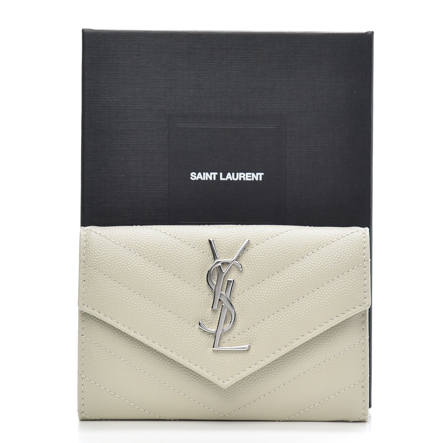 Saint Laurent Grain De Poudre Matelasse Chevron Small Monogram Envelope Wallet Crema Soft 11 of 11