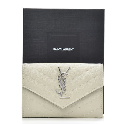 Saint Laurent Grain De Poudre Matelasse Chevron Small Monogram Envelope Wallet Crema Soft 11 of 11
