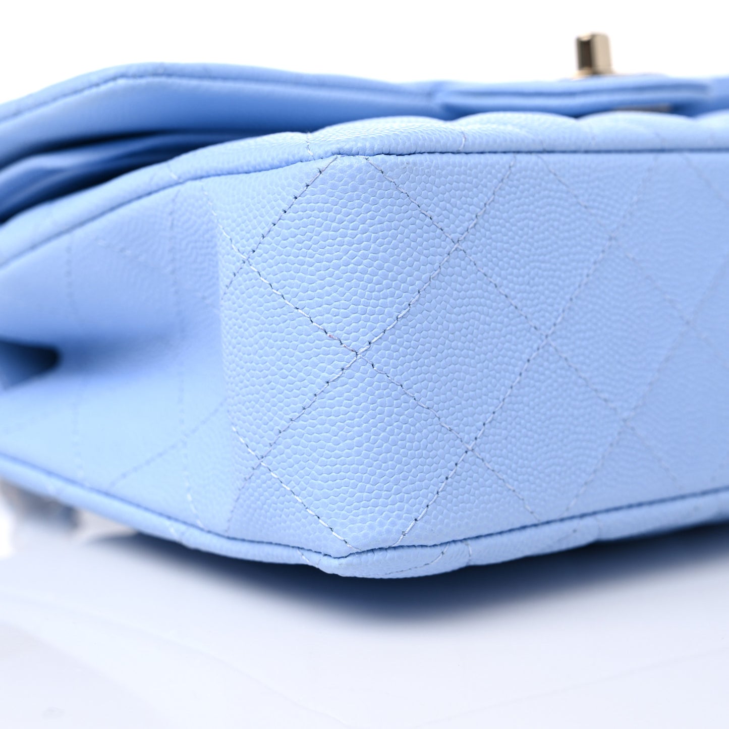 Caviar Quilted Small Double Flap Light Blue