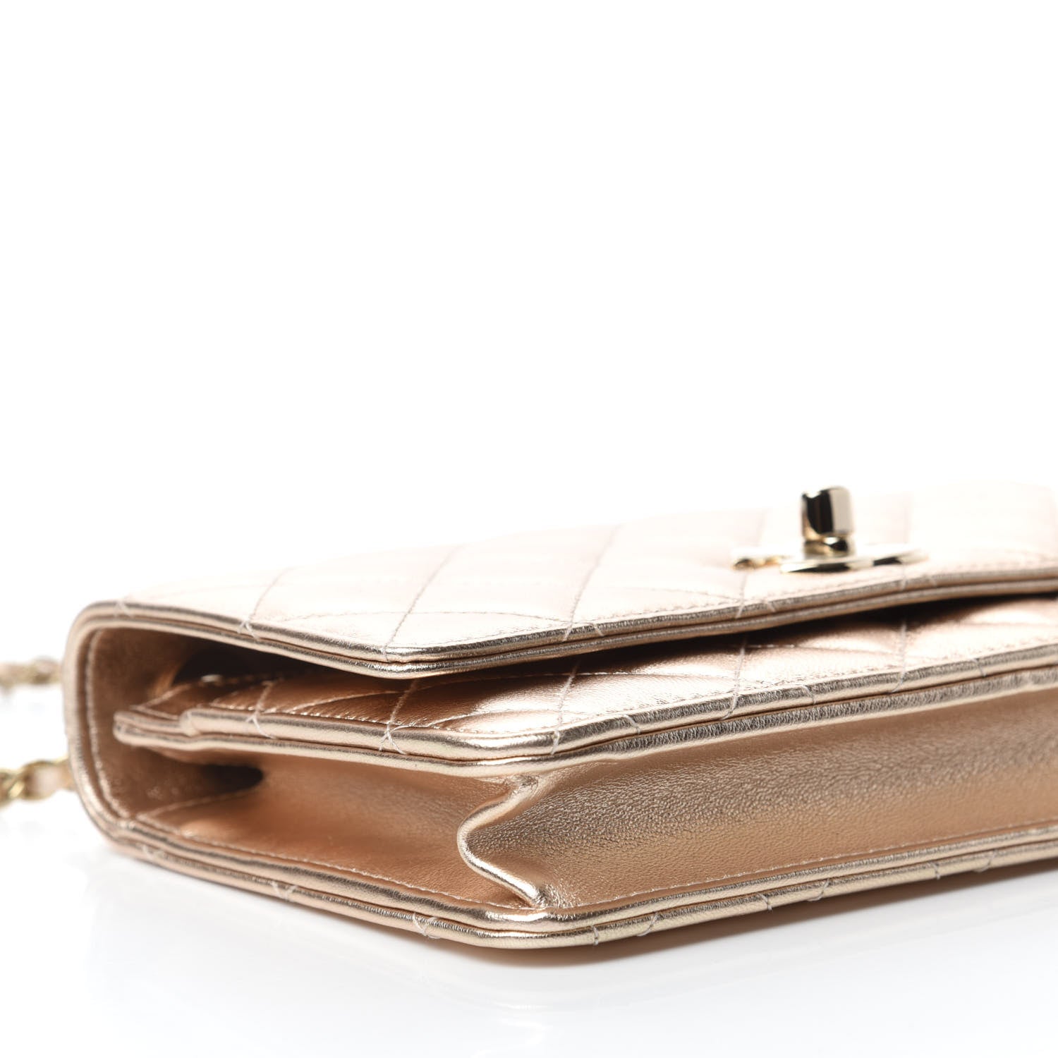 Chanel Metallic Lambskin Quilted Trendy CC Wallet On Chain WOC Gold 6 of 13