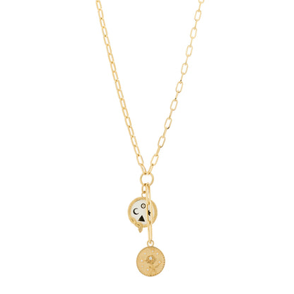 Foundrae 18K Yellow Gold Diamond Enamel Petite Wholeness Baby Enduring Love Medallion Extended Clip Extension Chain Necklace White 1 of 5