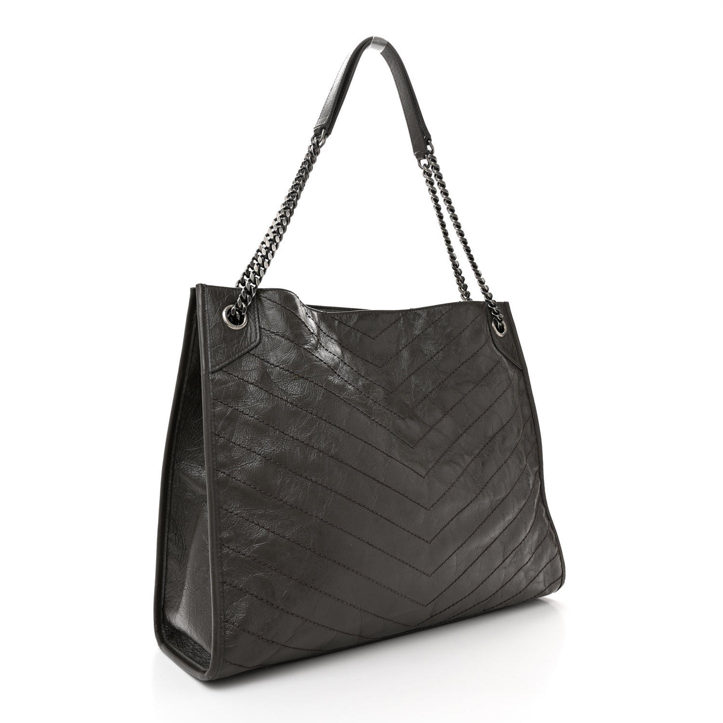 Crinkled Calfskin Matelasse Monogram Niki Shoulder Bag Storm