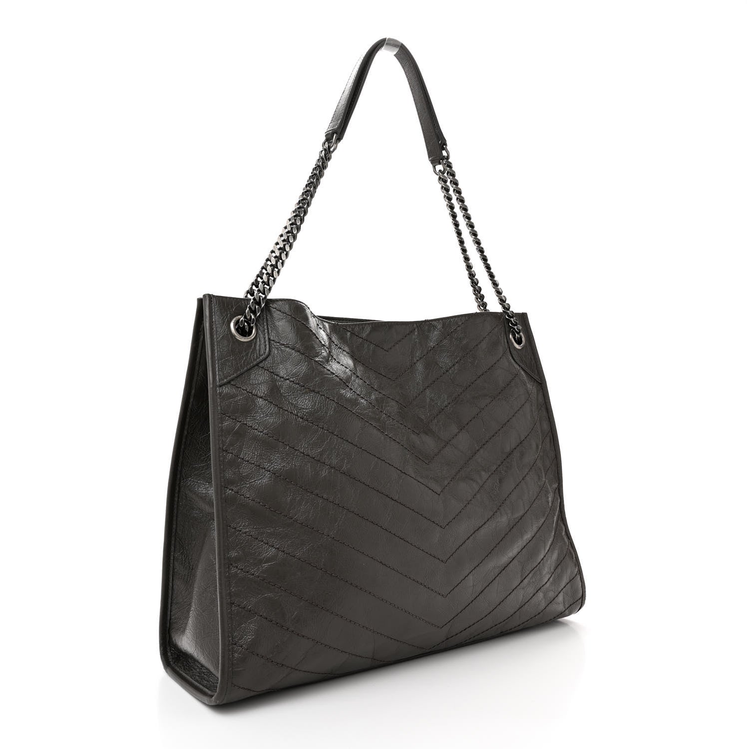 Saint Laurent Crinkled Calfskin Matelasse Monogram Niki Shoulder Bag Storm 3 of 12