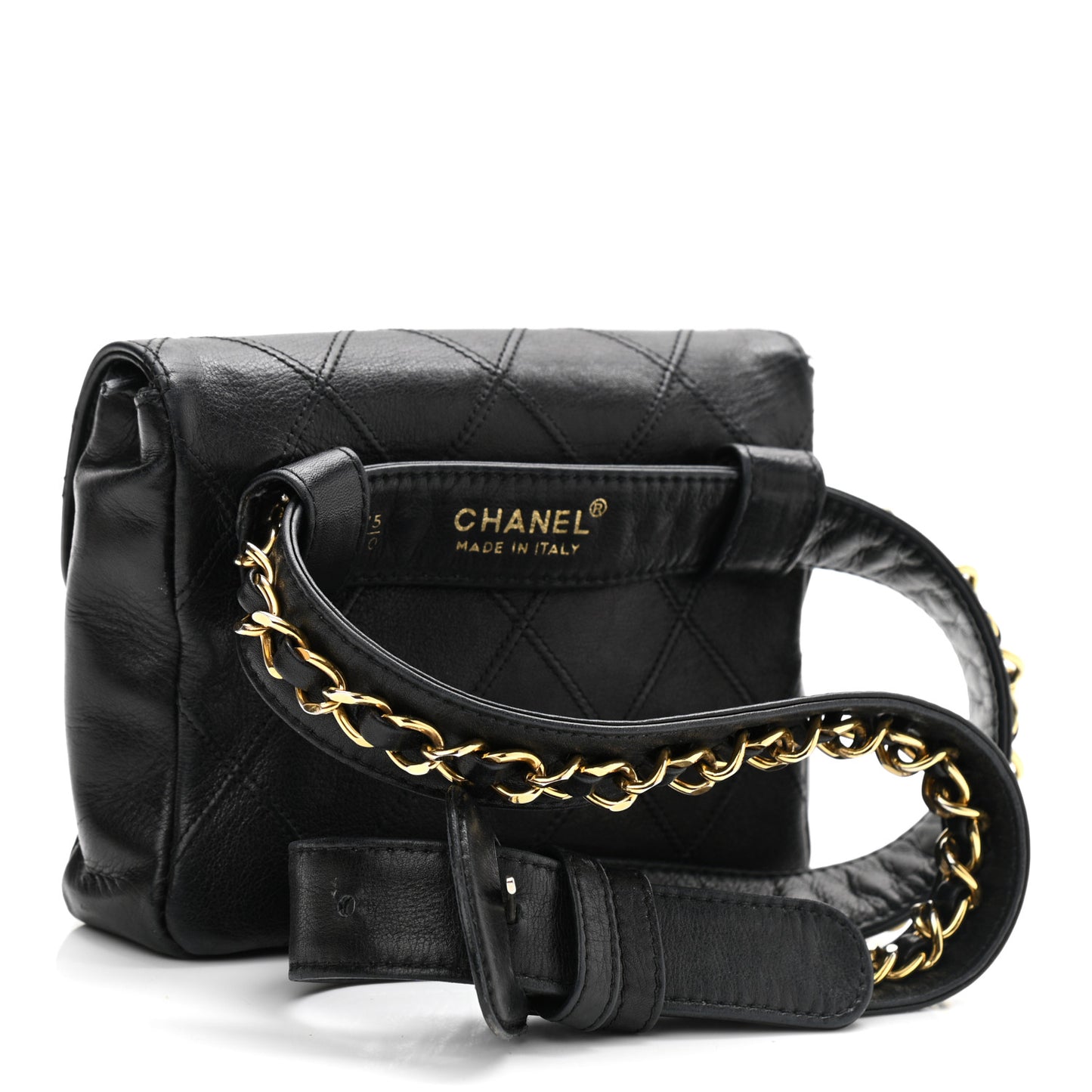 Lambskin Diamond Stitched Flap Waist Belt Bag 75 30 Black