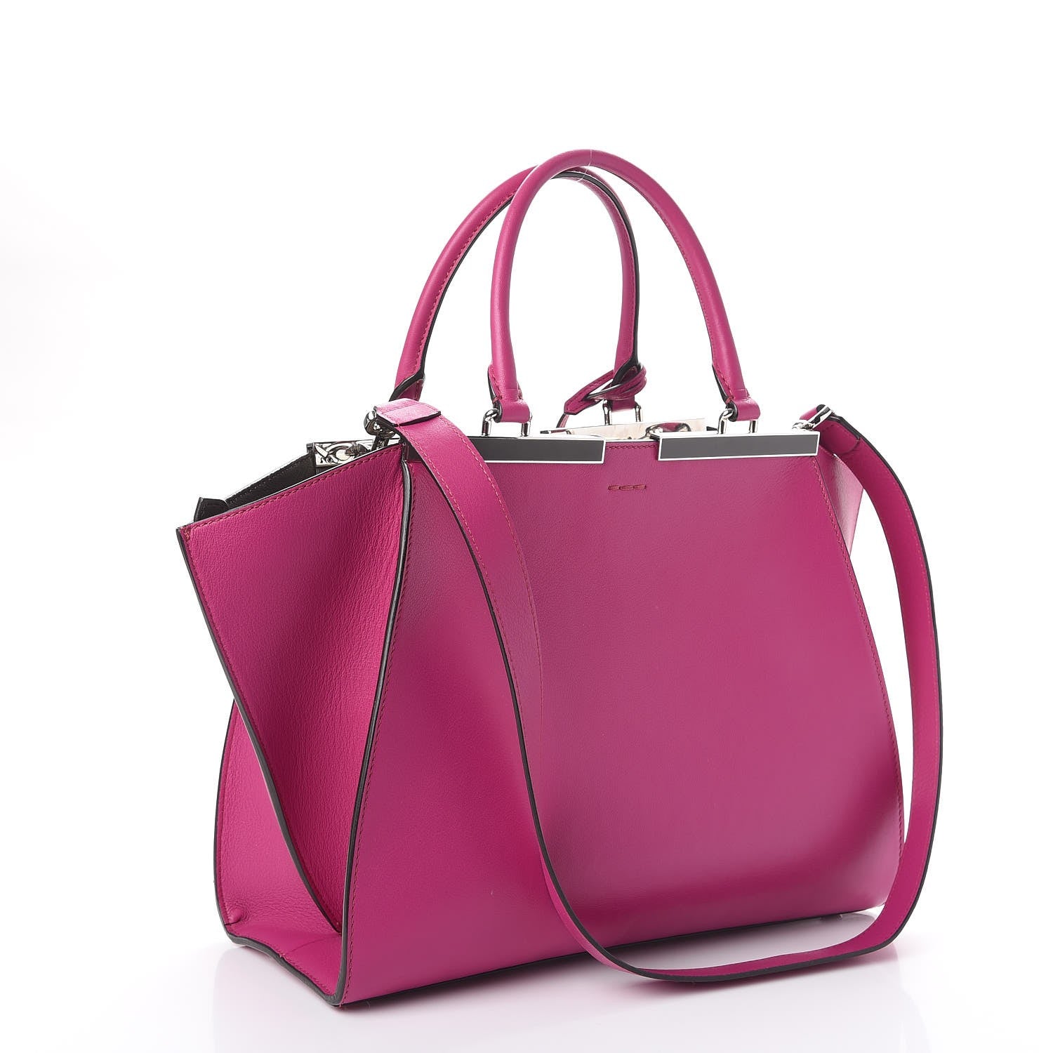Fendi Vitello Dolce Shiny Nappa Petite 3Jours Tote Magenta Carbone 4 of 16