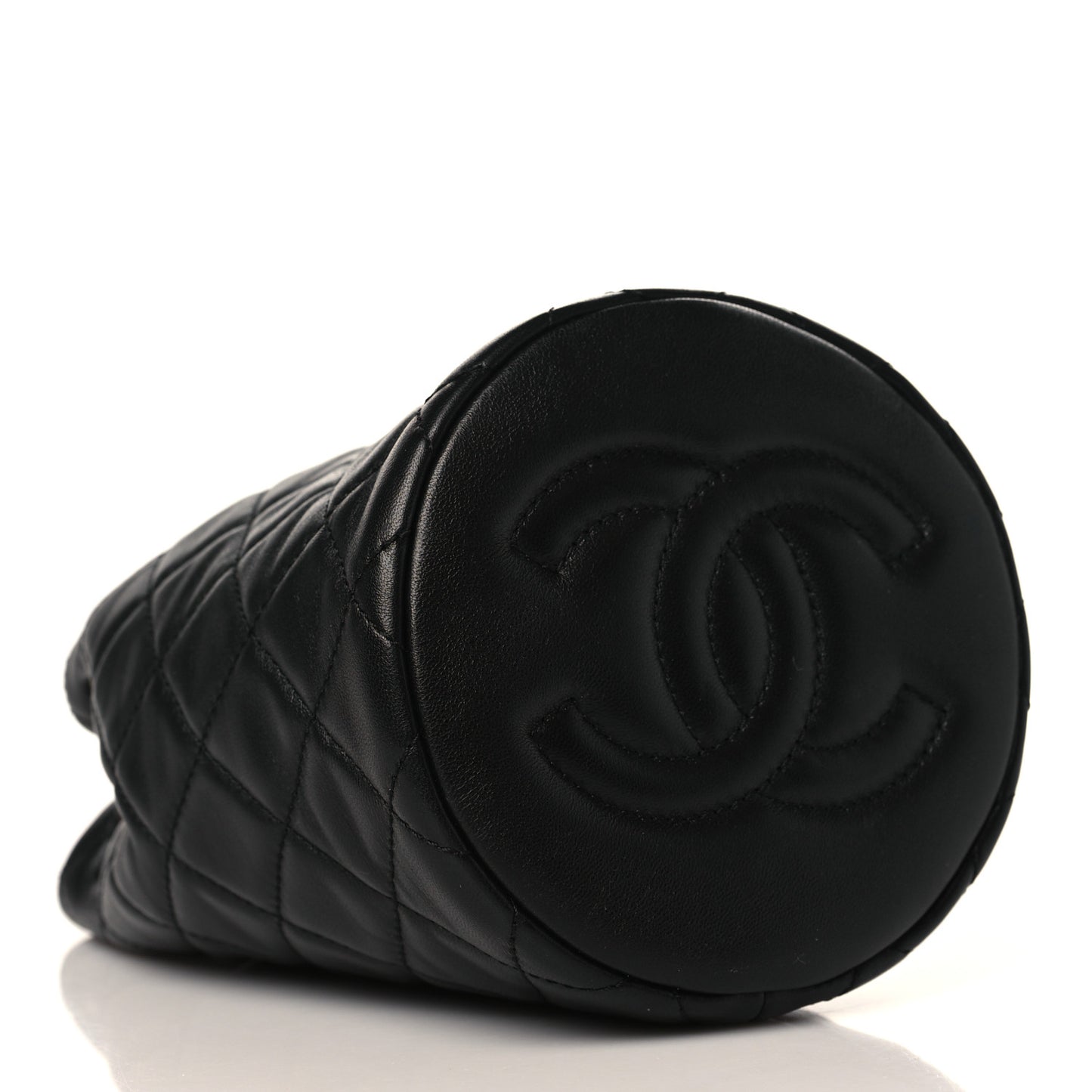 Lambskin Quilted Pearl Crush Drawstring Bag Black