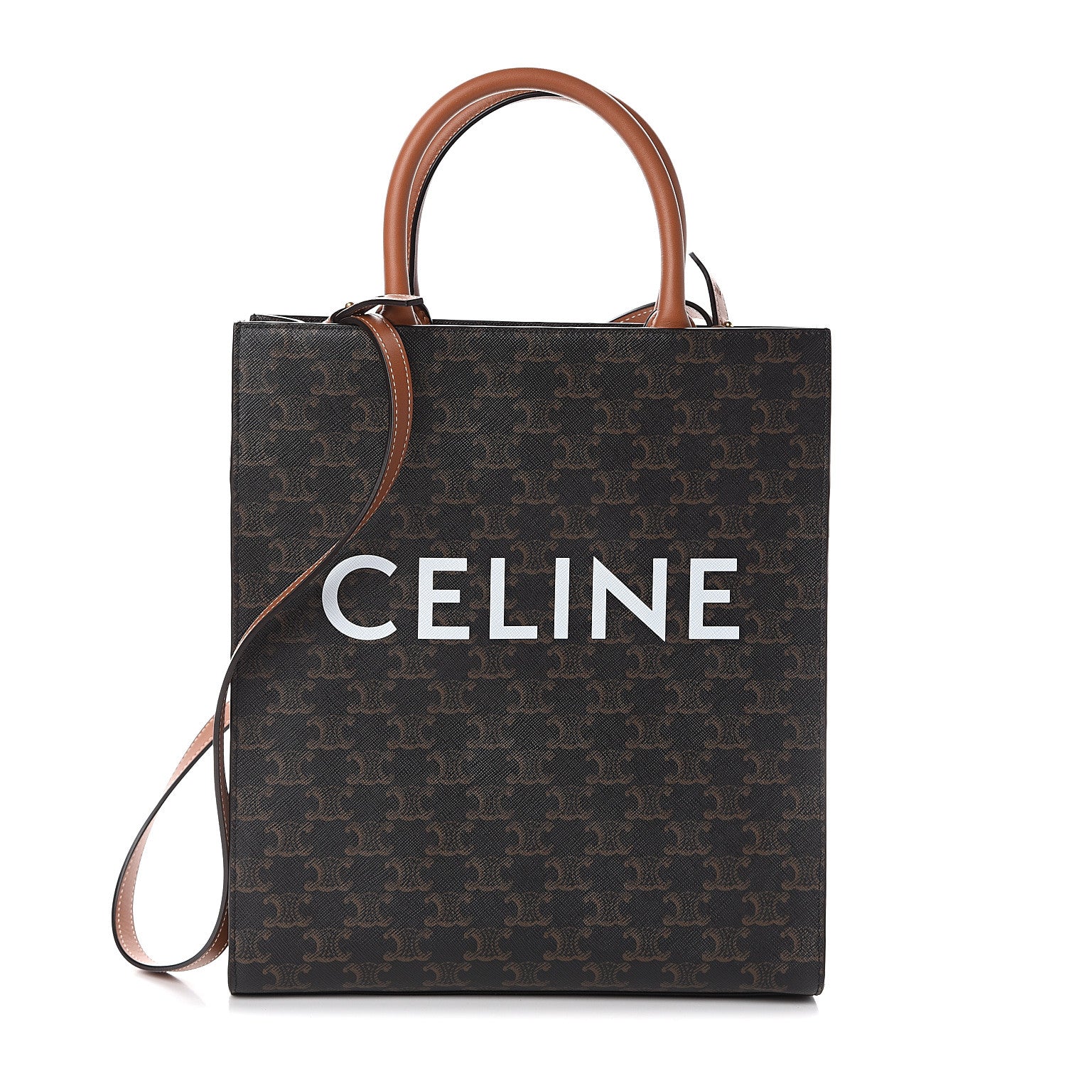 Celine Triomphe Canvas Calfskin Small Vertical Cabas Tan 1 of 8