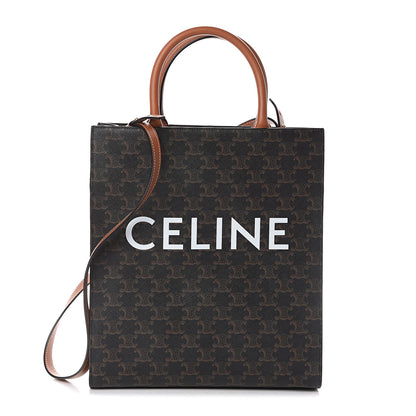 Celine Triomphe Canvas Calfskin Small Vertical Cabas Tan 1 of 8