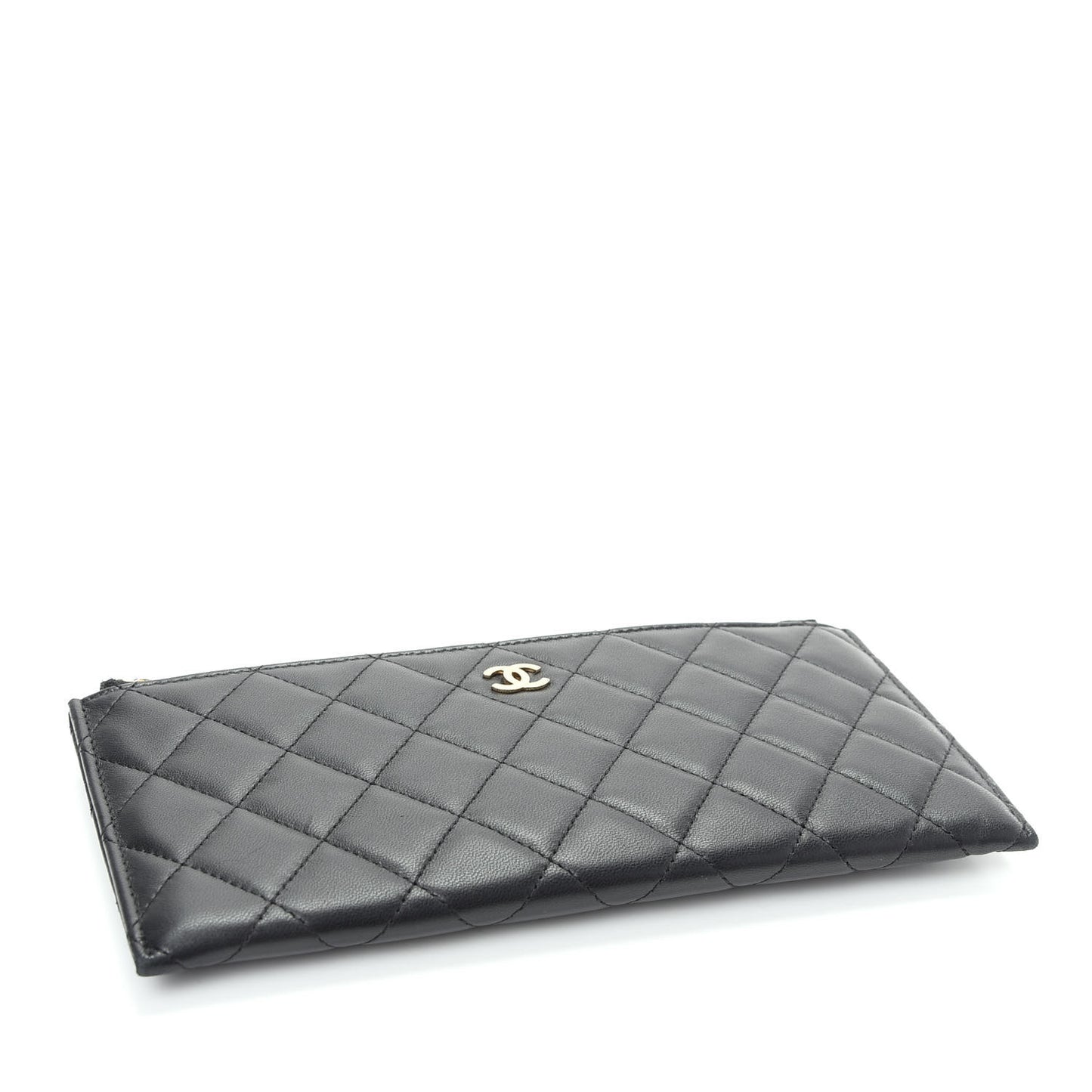 Lambskin Quilted Zip Pouch Black