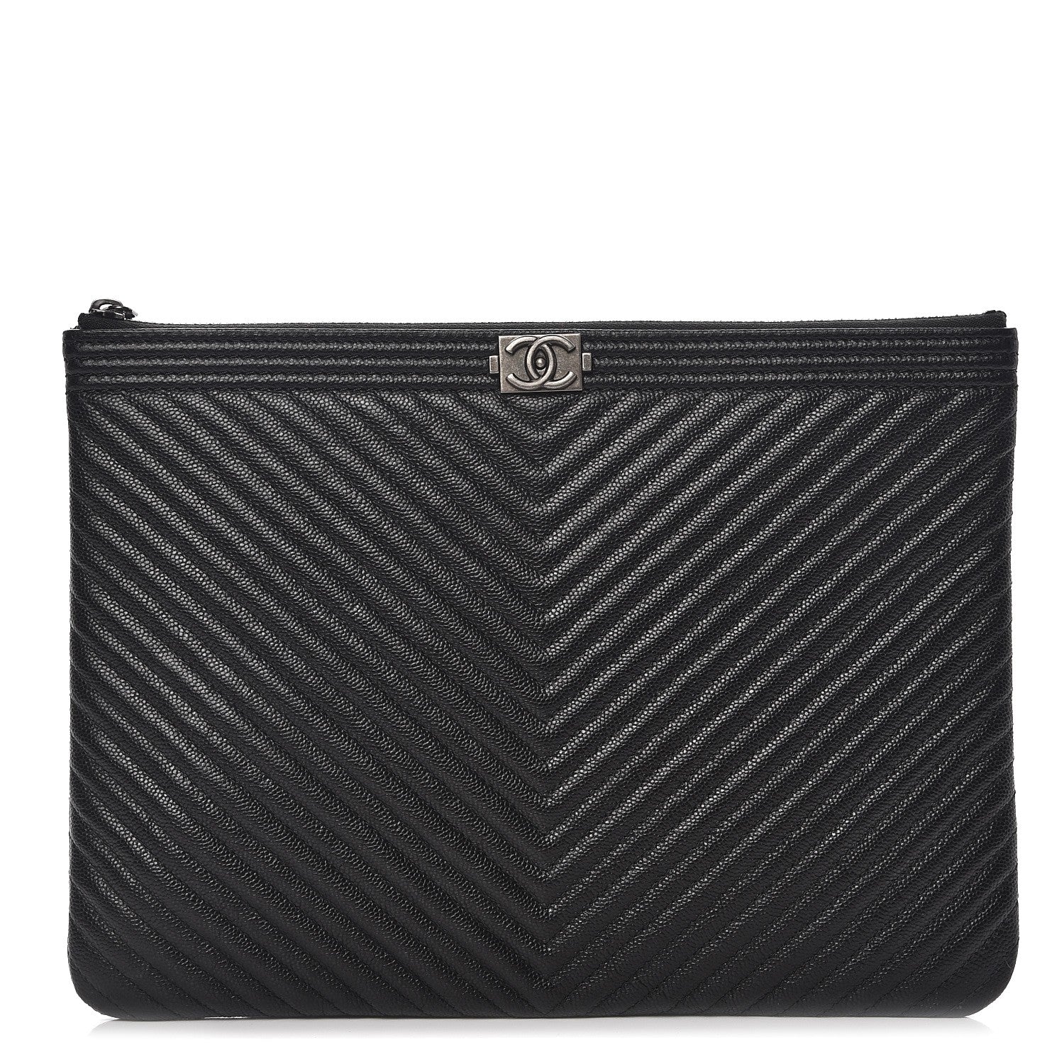 Chanel Caviar Chevron Quilted Medium Boy Cosmetic Case Black 1 of 7