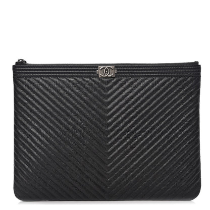Chanel Caviar Chevron Quilted Medium Boy Cosmetic Case Black 1 of 7