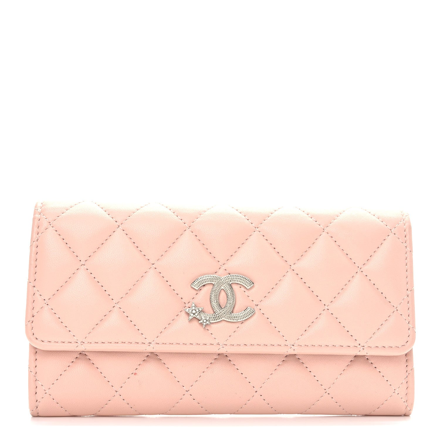 Chanel Calfskin Quilted Crystal CC Star Flap Wallet Light Pink 1 of 8