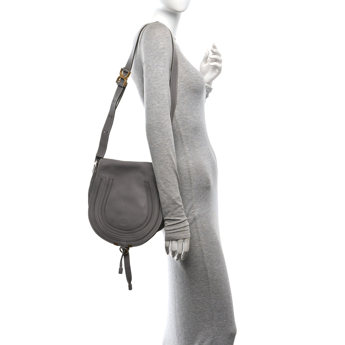 Chloe Grained Calfskin Medium Marcie Saddle Bag Cashmere Grey 2 of 11