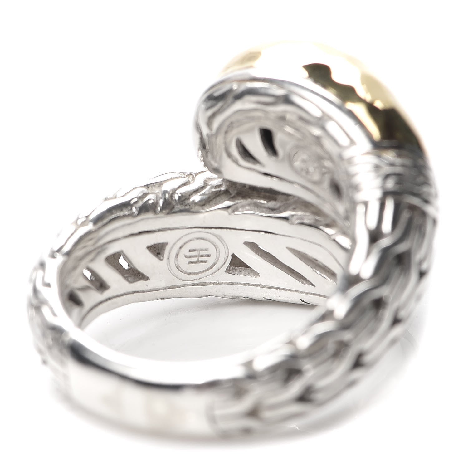 John Hardy Sterling Silver 18K Yellow Gold Hammered Palu Bypass Ring 56 7.5 5 of 5