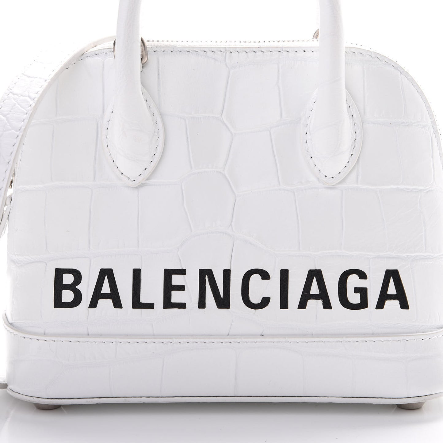 Calfskin Crocodile Embossed XXS Ville Top Handle Bag White Black