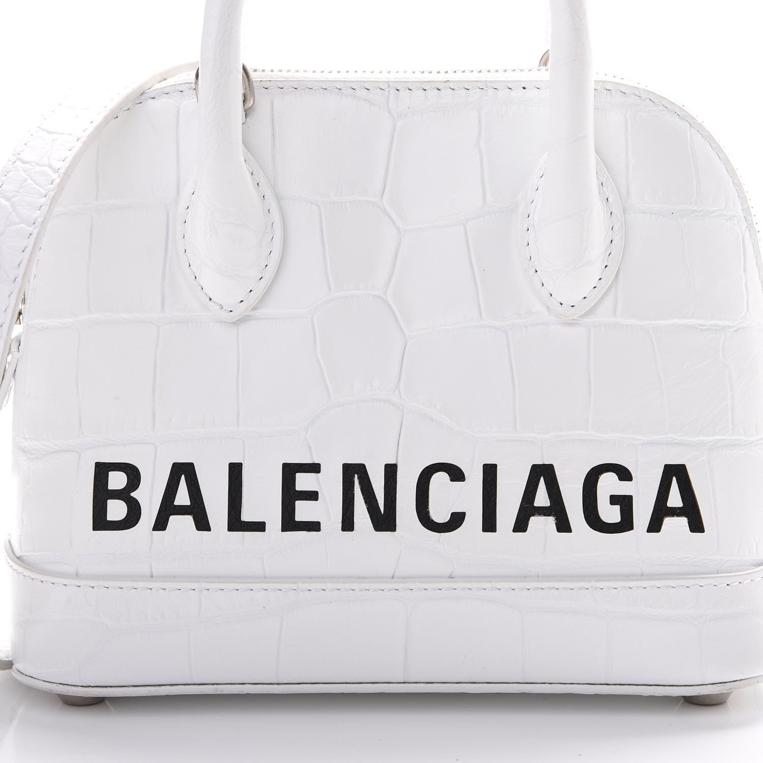 Balenciaga Calfskin Crocodile Embossed XXS Ville Top Handle Bag White Black 7 of 12