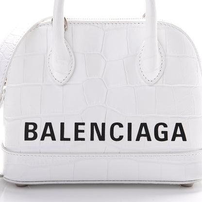 Balenciaga Calfskin Crocodile Embossed XXS Ville Top Handle Bag White Black 7 of 12