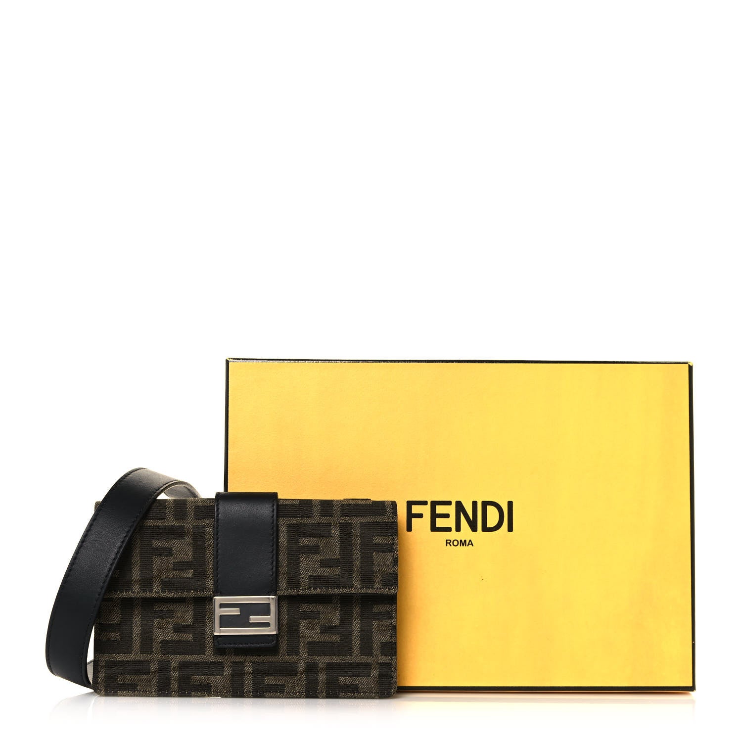 Fendi Recycled Fabric Jacquard Vitello Grace FF 1974 Baguette Belt Pouch Tobacco Moro Black 12 of 12