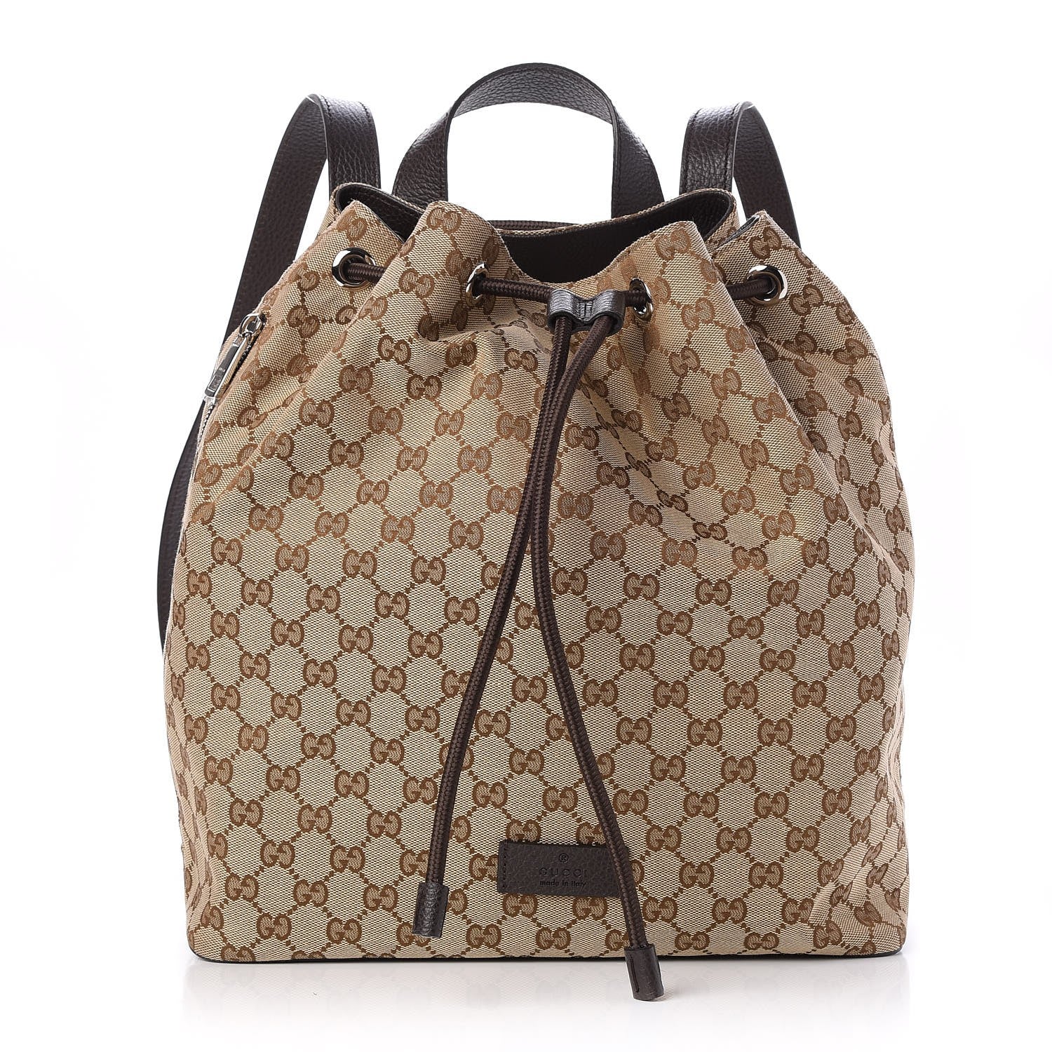 Gucci Monogram Dollar Calfskin O Drawstring Backpack Beige Ebony Testa di Moro Dark Chocolate 1 of 7