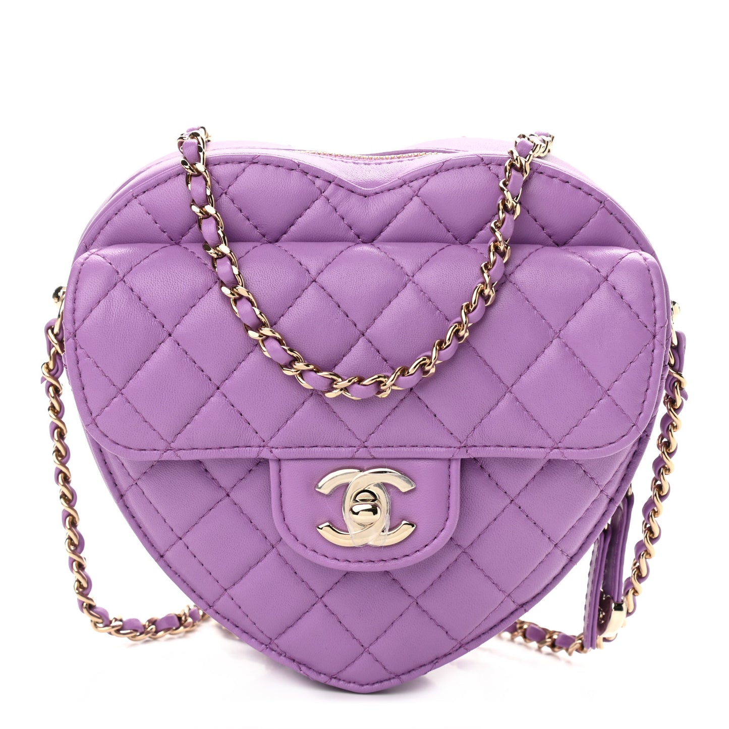 Lambskin Quilted CC In Love Heart Bag Purple
