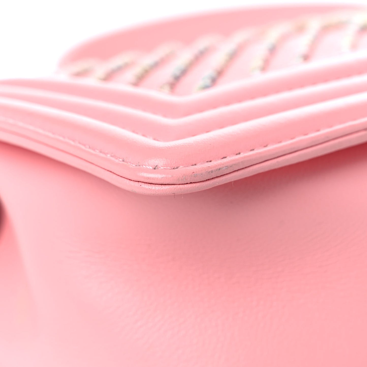 Calfskin Chevron Embroidered Small Boy By The Sea Flap Pink