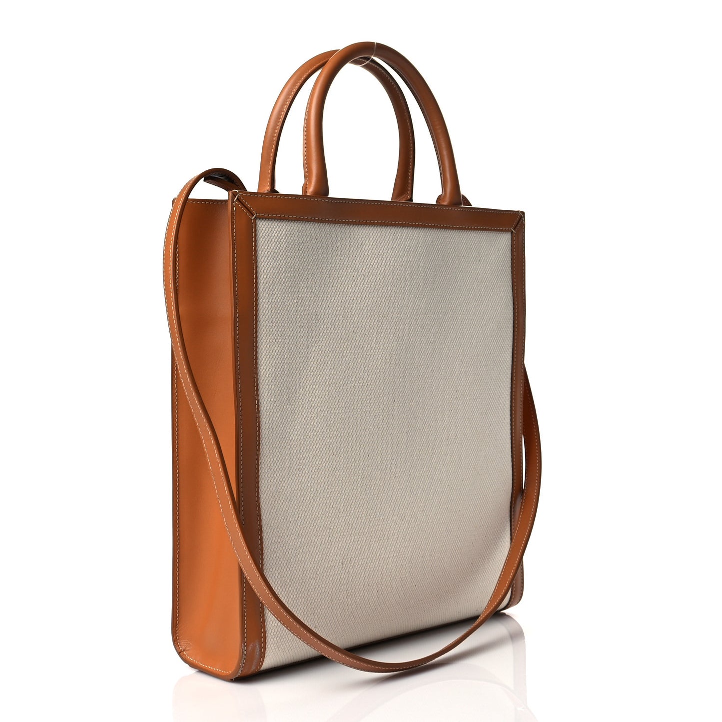 Canvas Calfskin Logo Print Small Vertical Cabas Natural Tan