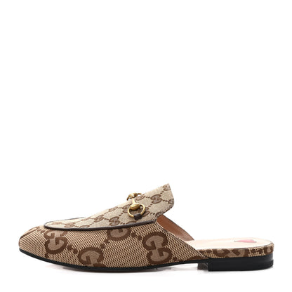Gucci Monogram Jumbo GG Malaga Kid Womens Princetown Slippers 40 Camel Ebony New Acero Beige 1 of 8