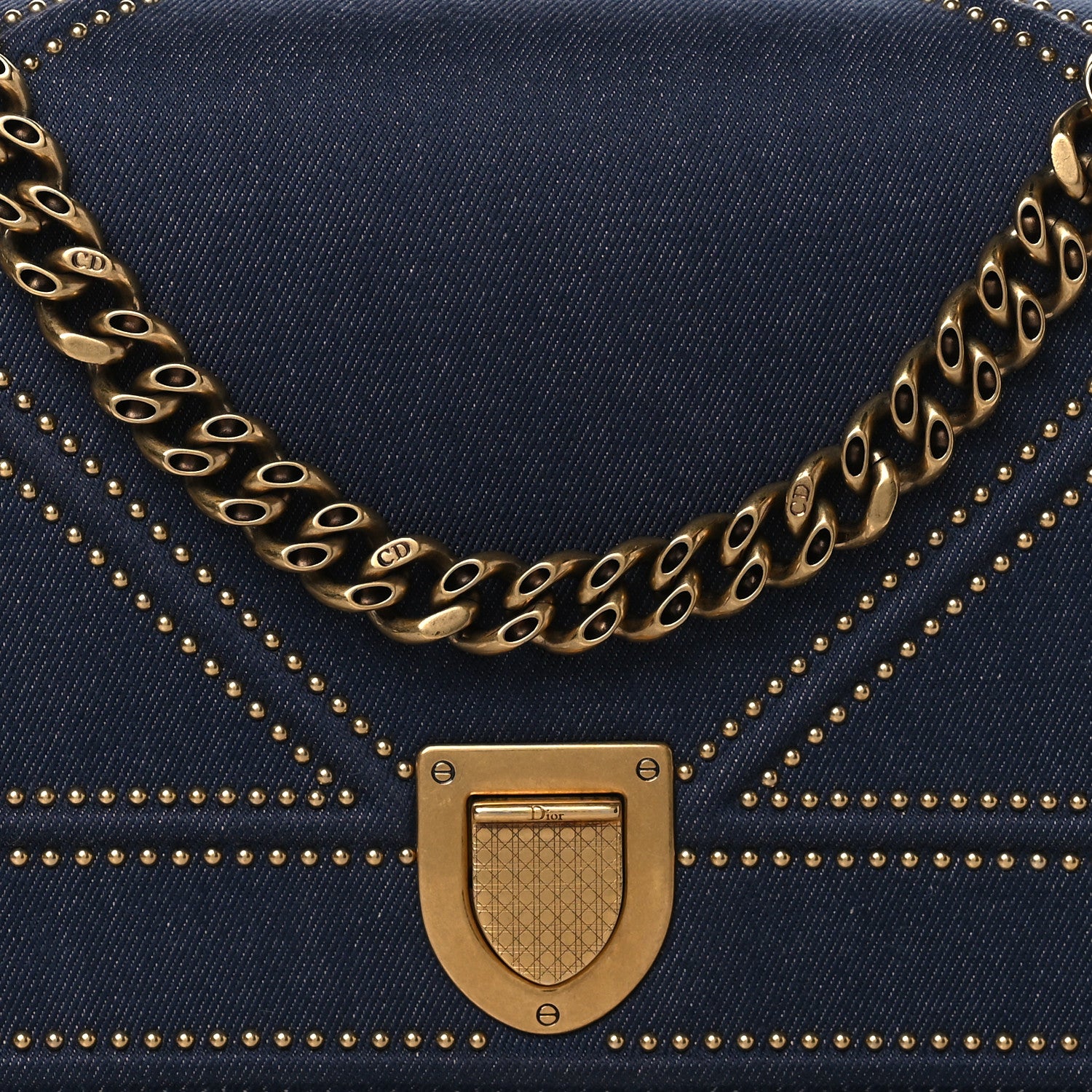 Christian Dior Denim Studded Medium Diorama Flap Bag Blue 8 of 10