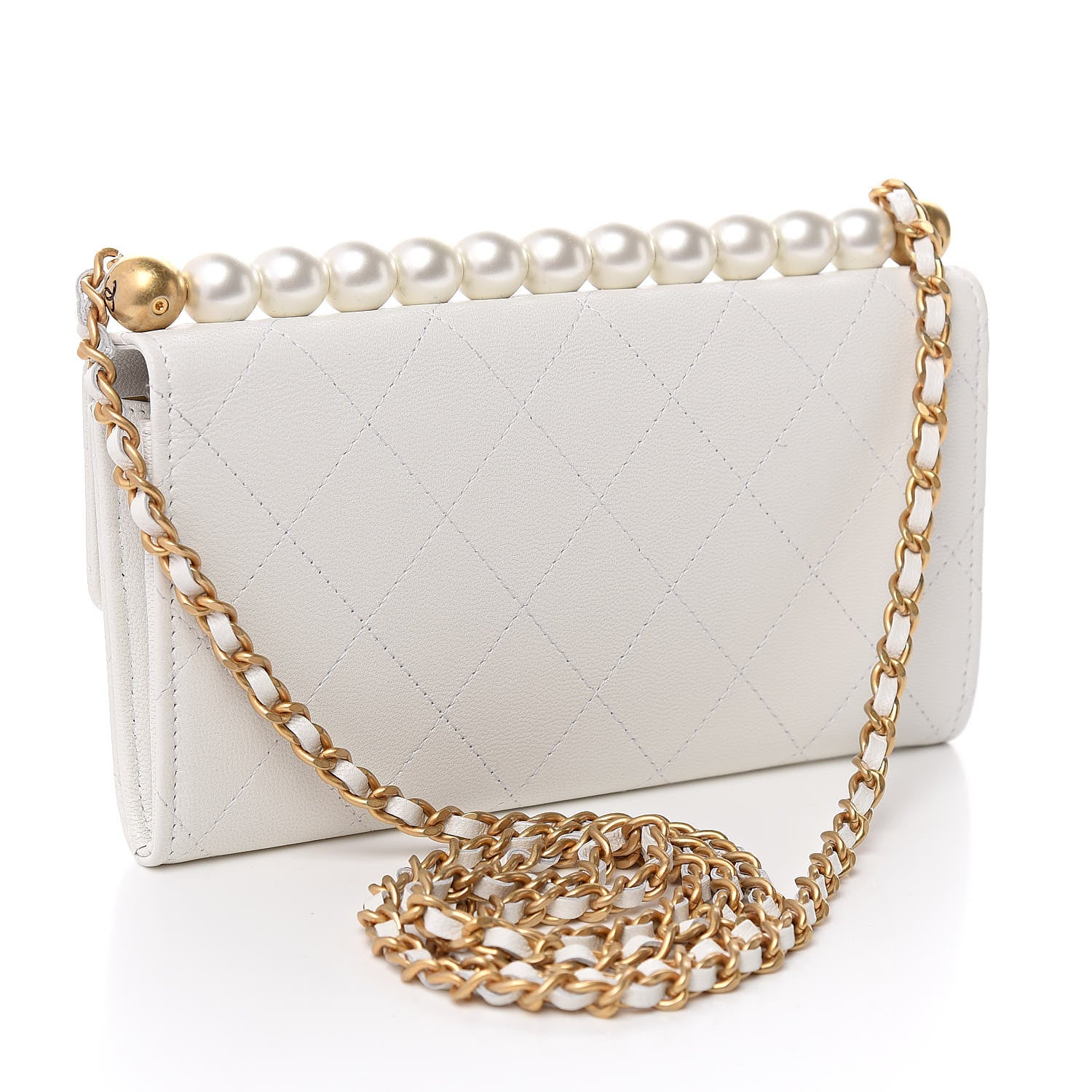 Chanel Lambskin Quilted Chic Pearls Clutch With Chain White 3 of 10
