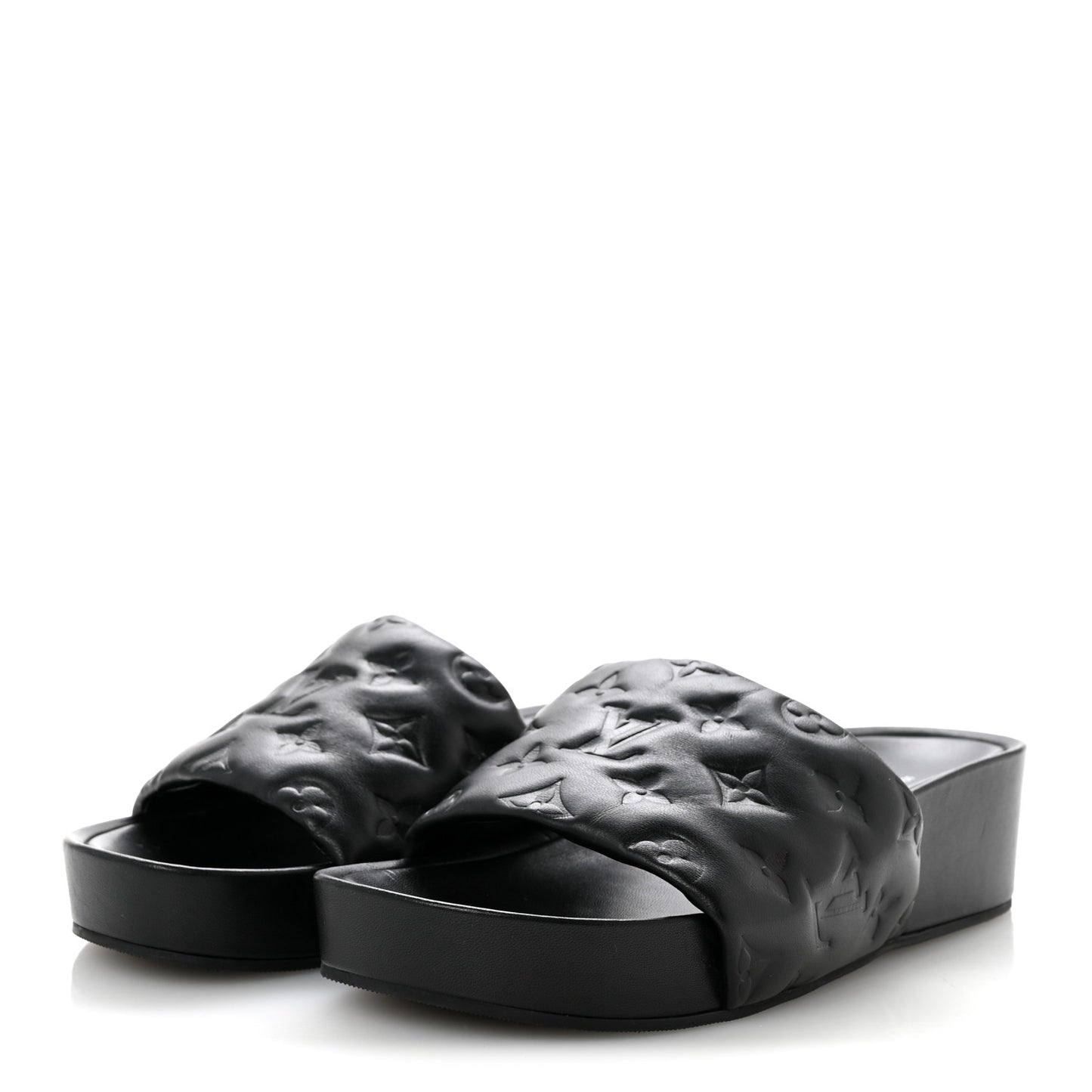 Lambskin Embossed Monogram Jumbo Flatform Mule Sandals 39 Black