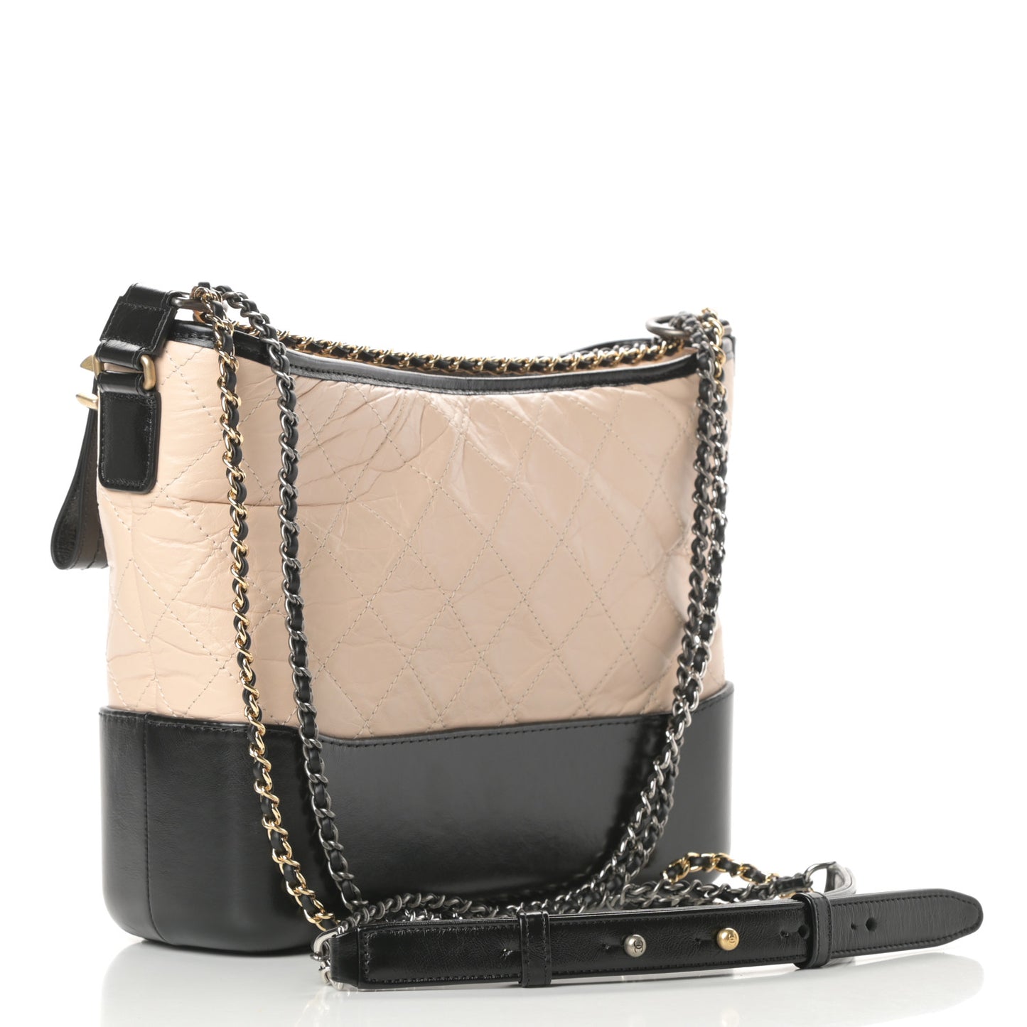 Aged Calfskin Quilted Medium Gabrielle Hobo Beige Black