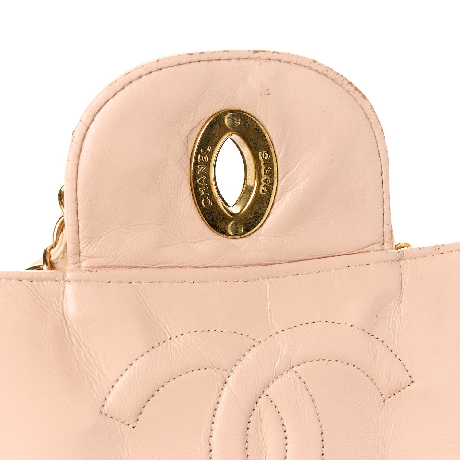 Chanel Patent Quilted Jumbo XL Chain Around Flap Beige 9 of 17