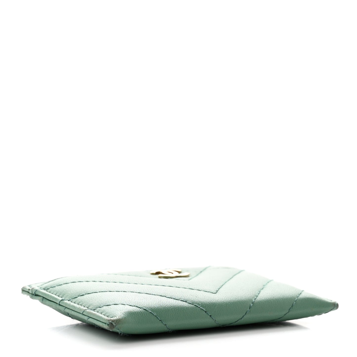 Lambskin Chevron Quilted Card Holder Green