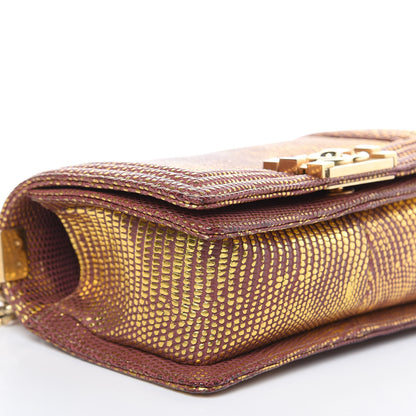 Chanel Metallic Lizard Small Boy Flap Gold Burgundy 9 of 11
