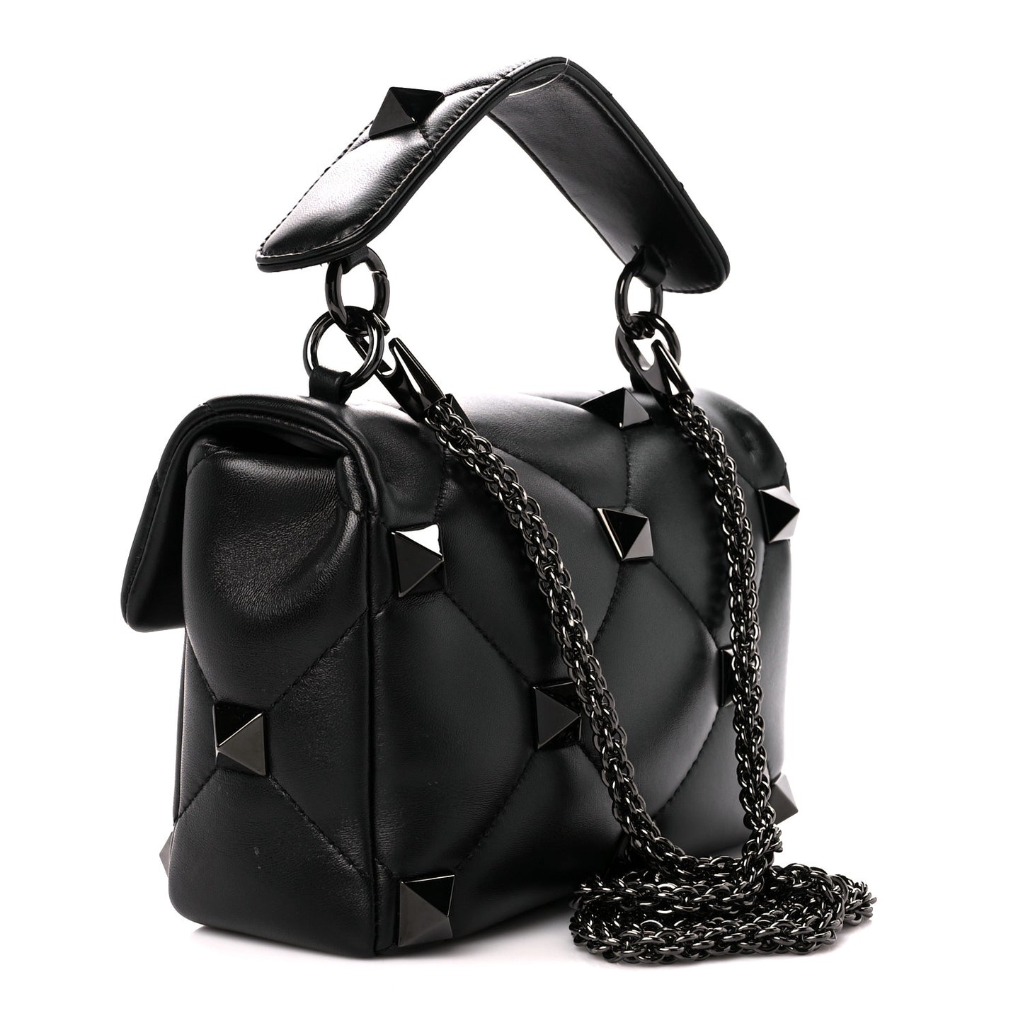Nappa Monochrome Medium Roman Stud Shoulder Bag Black