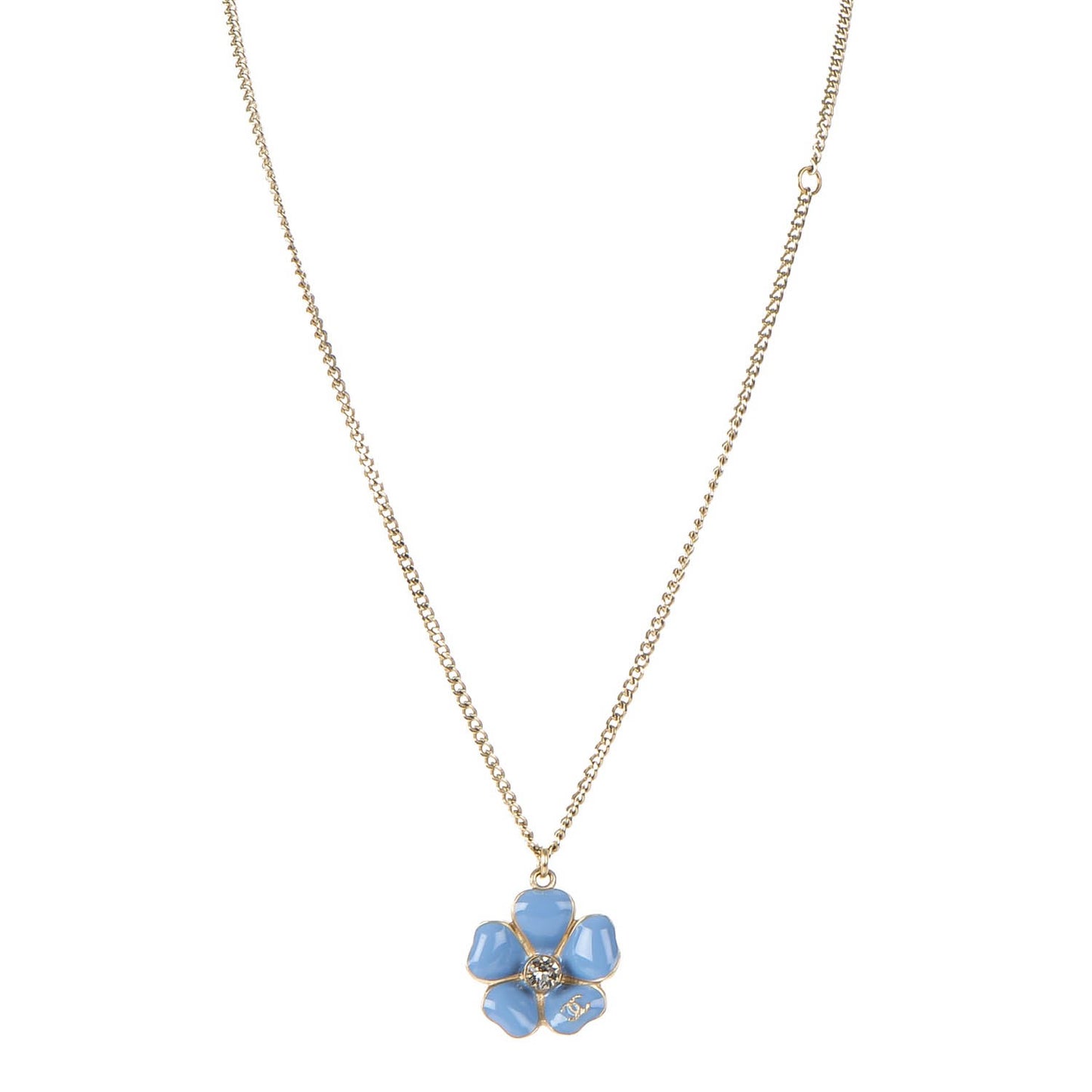 Crystal Enamel Camellia CC Necklace Gold Blue