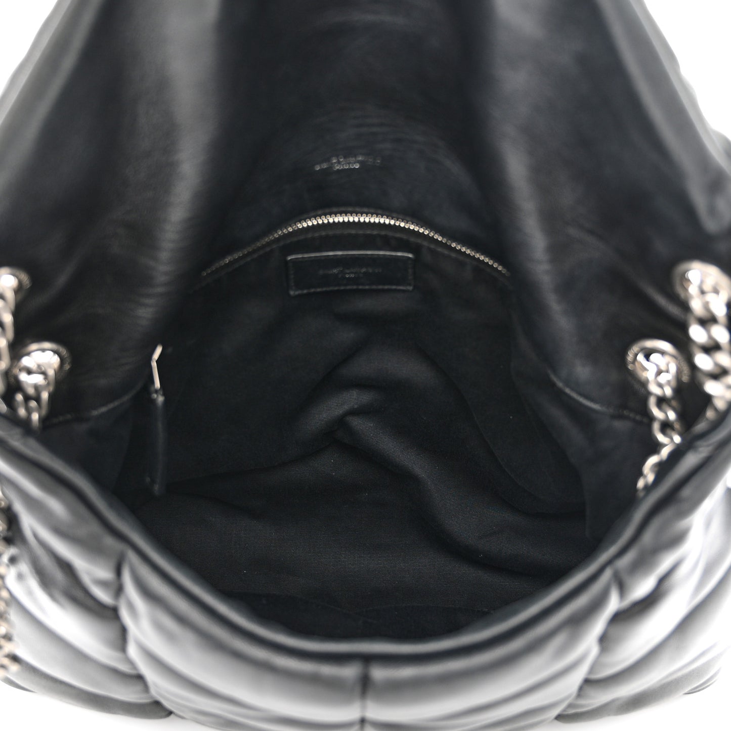 SAINT LAURENT Lambskin Quilted Medium Loulou Puffer Monogram Chain Satchel Black