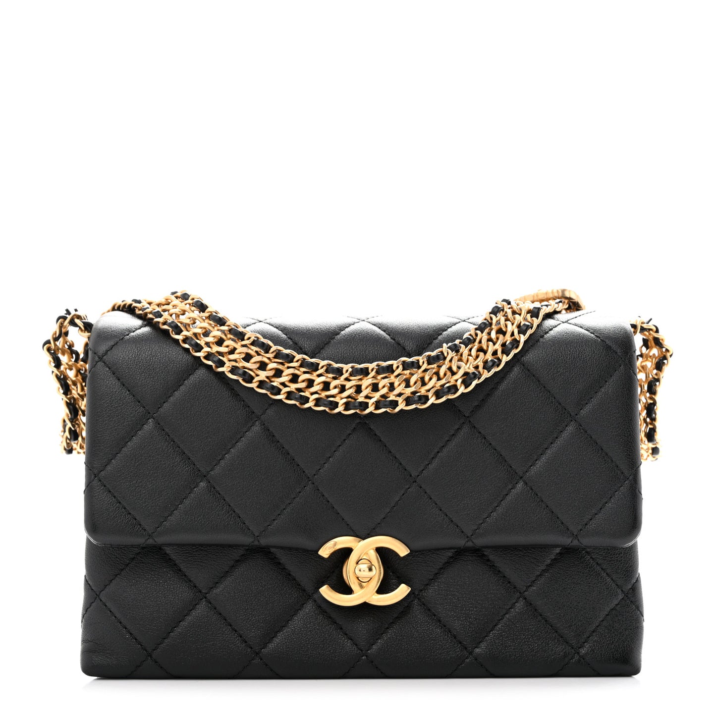 Calfskin Quilted Mini Chain Strap Flap Black