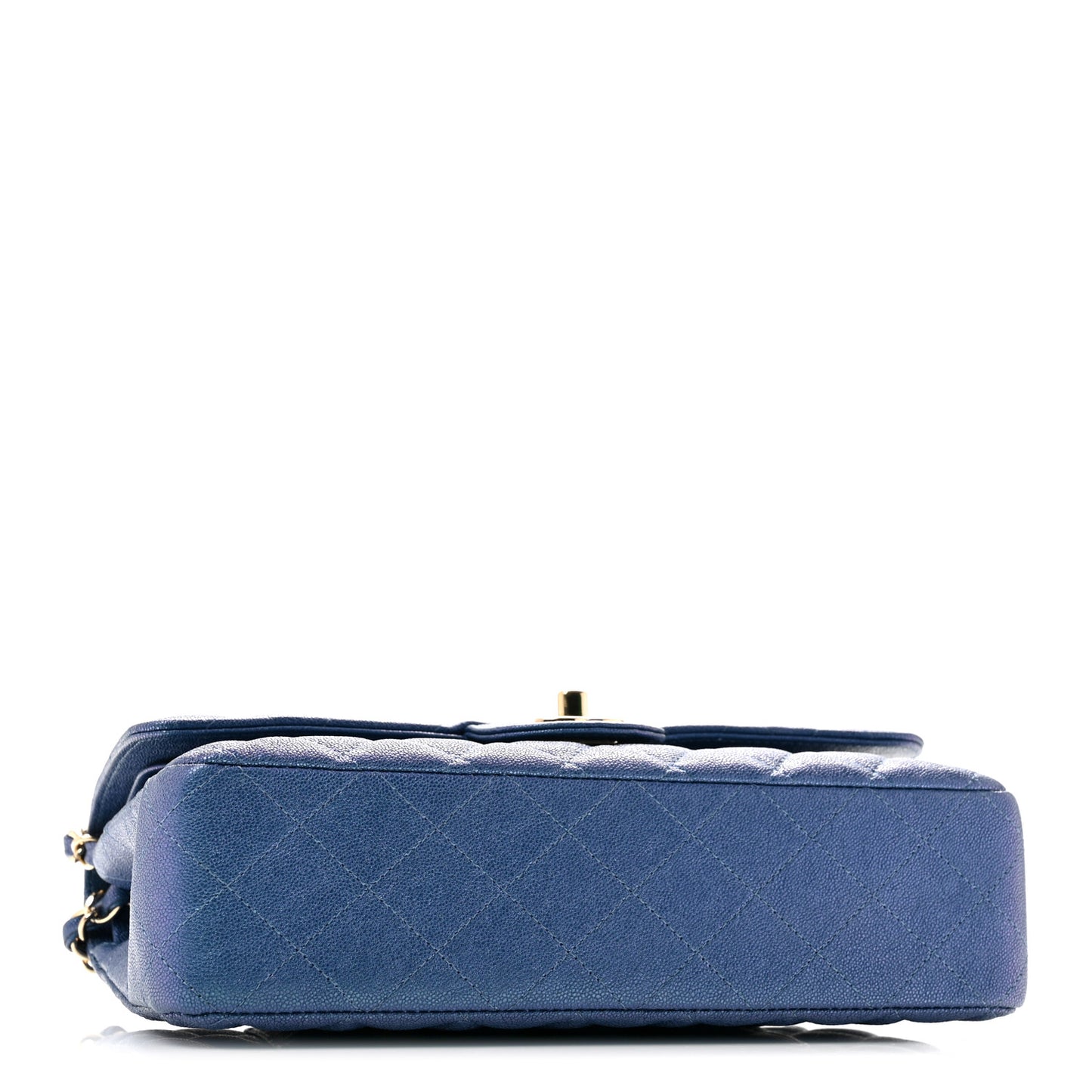 Iridescent Caviar Quilted Medium Double Flap Dark Blue