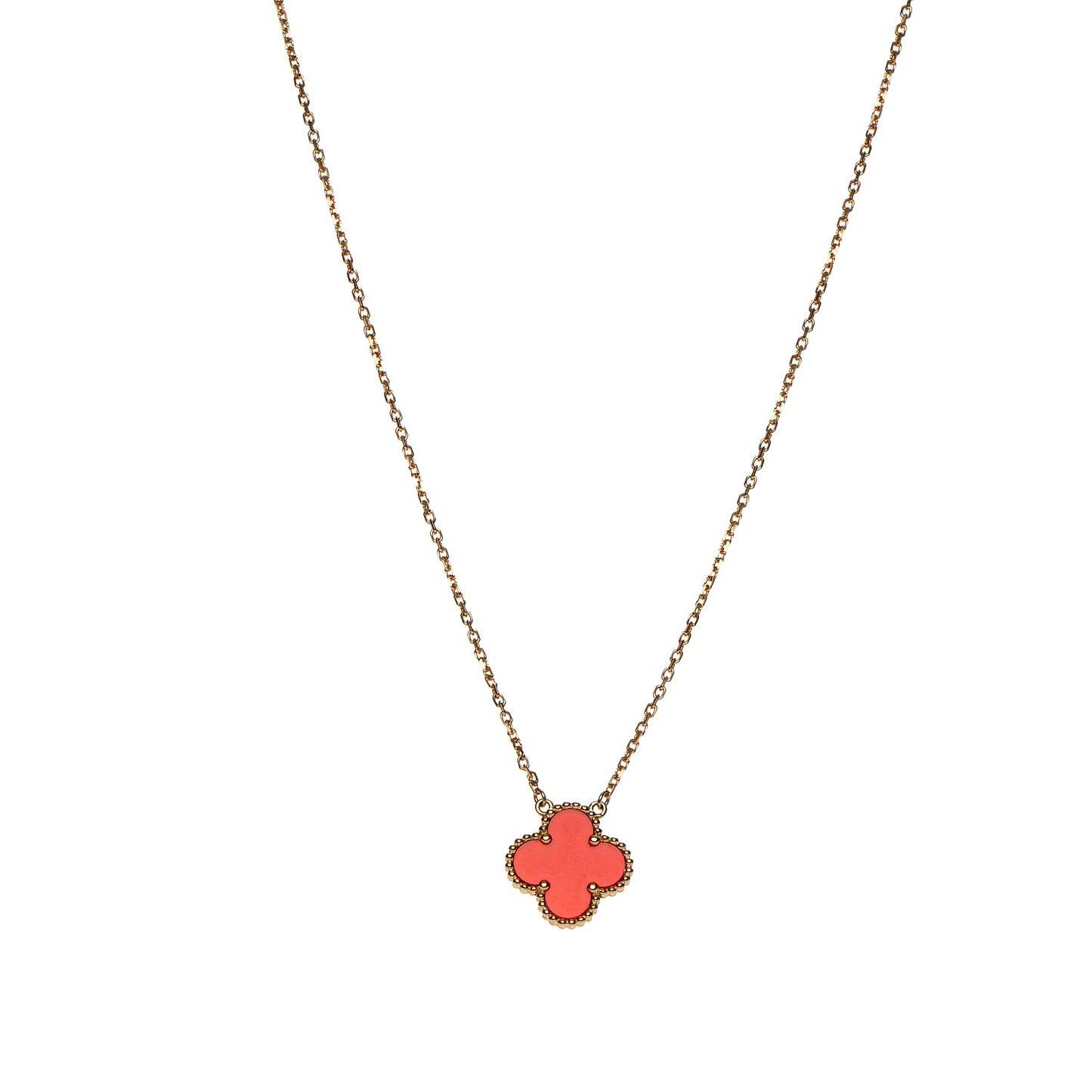 18K Yellow Gold Carnelian Vintage Alhambra Pendant Necklace