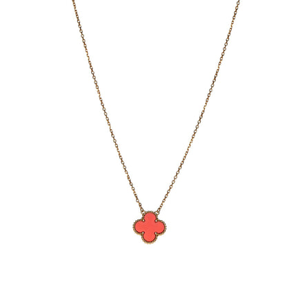 Van Cleef & Arpels 18K Yellow Gold Carnelian Vintage Alhambra Pendant Necklace 1 of 7