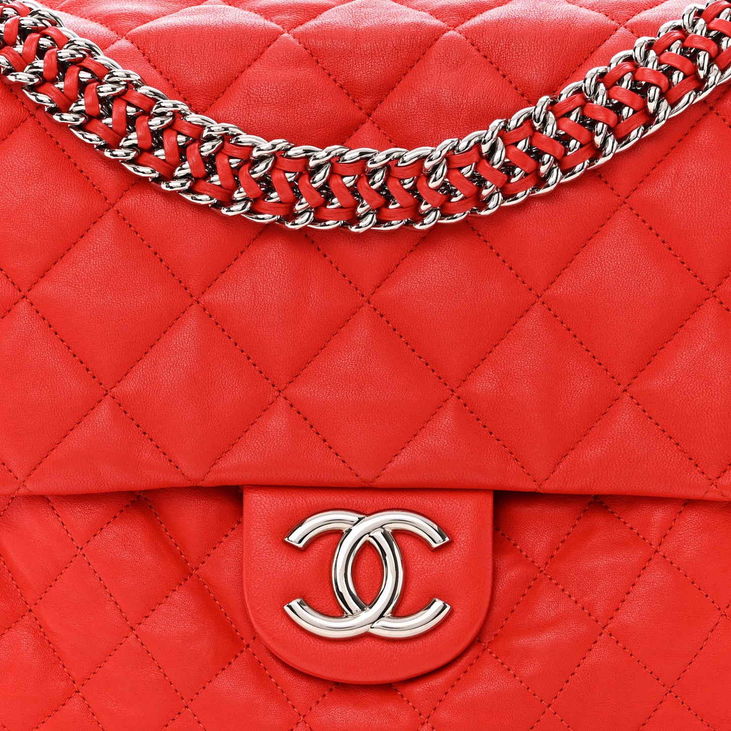 Washed Lambskin Quilted Maxi Chain Around Flap Red