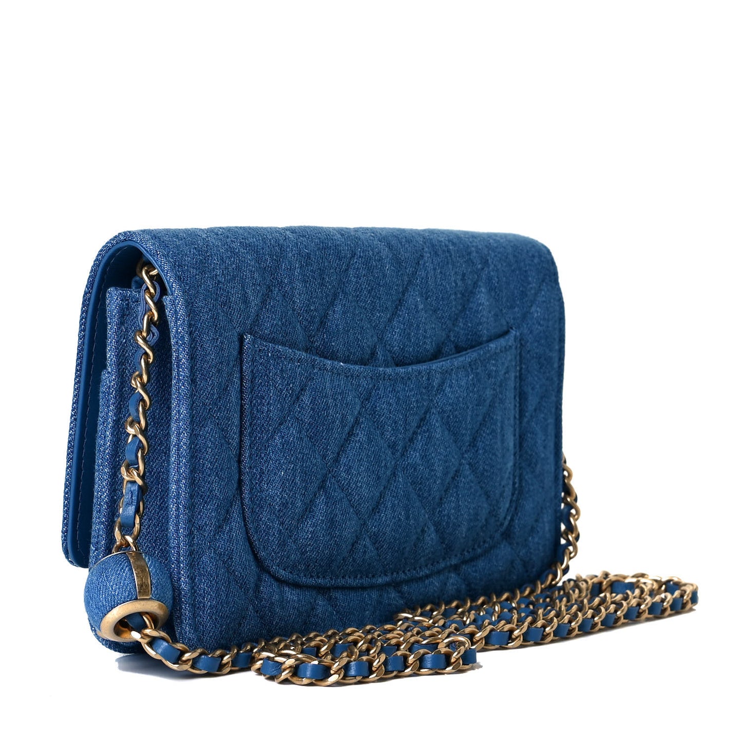 Denim Quilted CC Pearl Crush Wallet On Chain WOC Blue