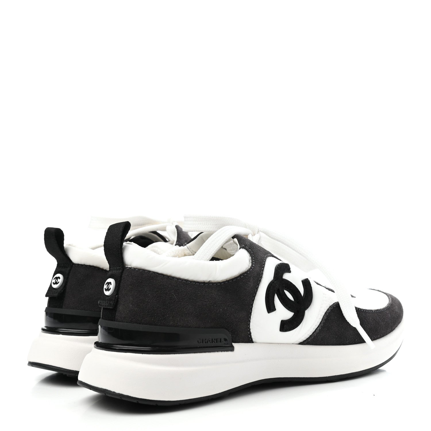 Chanel Suede Calfskin Nylon CC Sneakers 36.5 White Dark Grey 4 of 4